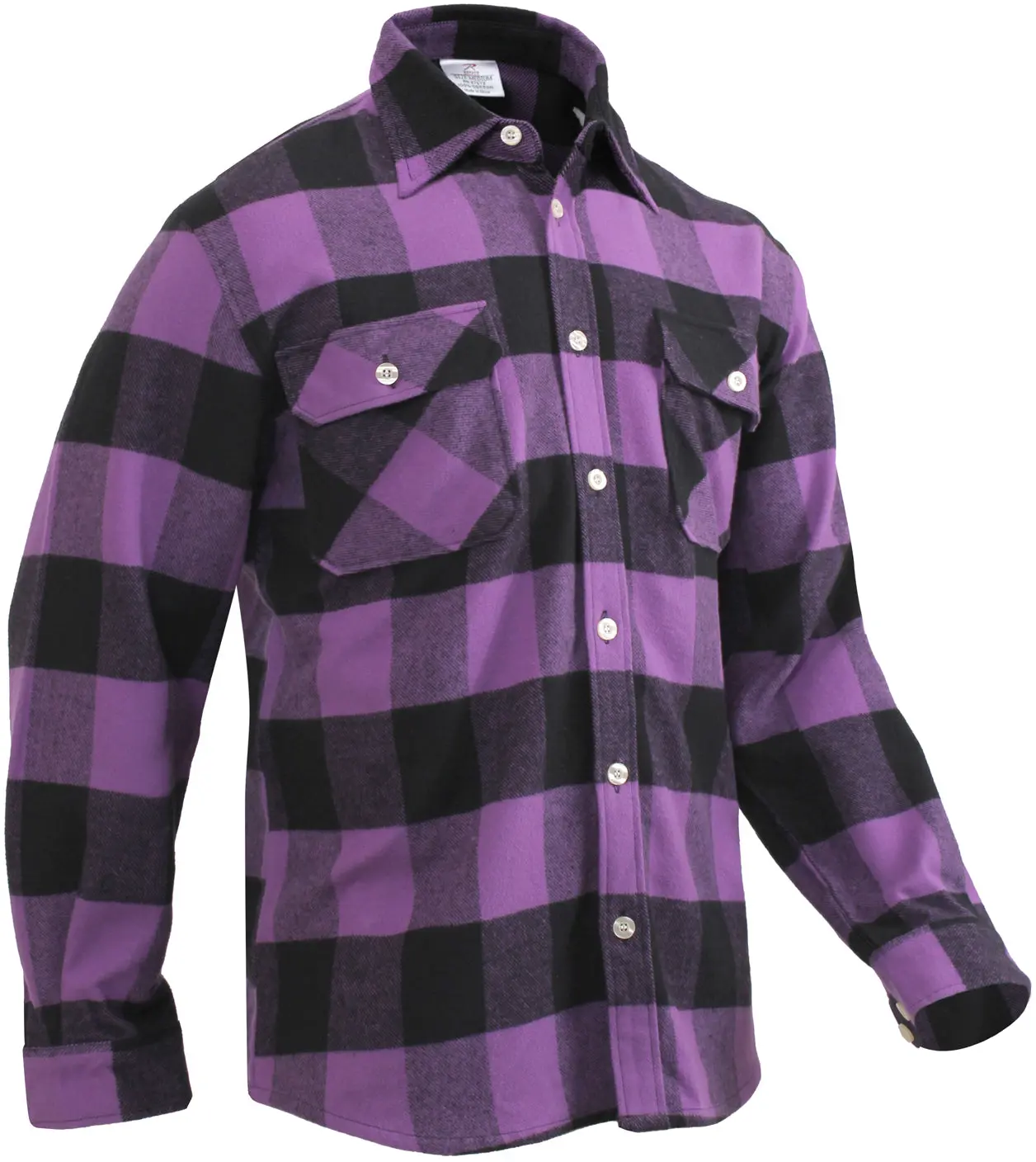 Men's Extra Heavyweight Purple Checked Flannel Shirt, Menswear Long-Sleeve Casual Fabric Top, Cotton