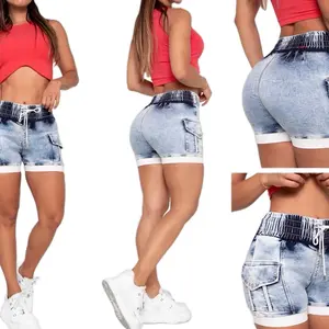 Short colombiano RFE:71299 High Waist Stretch Denim Cargo Shorts with Drawstring & Pocket Detail