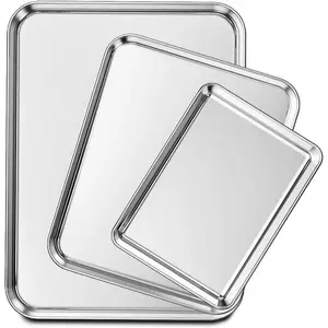 Baking sheet set of 3 stainless steel cookie sheet baking sheet pan inch non toxic heavy duty easy clean