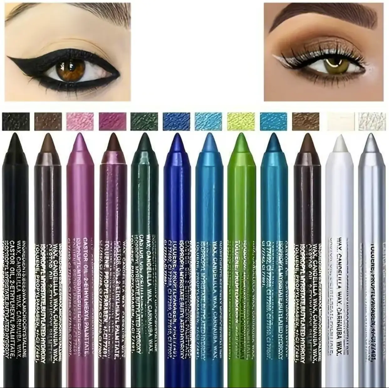 12 Color Eyeliner Pencil Complimentary Pen Sharpener Makeup Matte Lipliner Sweat Resistant High Shine Pearl Smoky Punk Goth Eyeshadow Pens Cosmetic Metallic Smooth Glitter