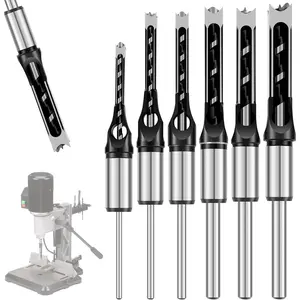 Square Hole Drill Bits, 1/4" 5/16" 3/8" 1/2" 5/8" 9/16" High Speed Steel Wood Mortising Chisel Drill Bit, High Hardness Woodworking Hole Saw Drill Bit Set