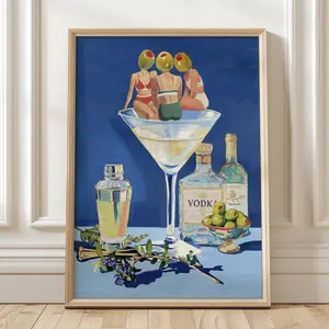 Vintage Dirty Martini Bar Print, Retro Cocktail Wall Art, Home Bar & Kitchen Decor, Unframed Retro Poster