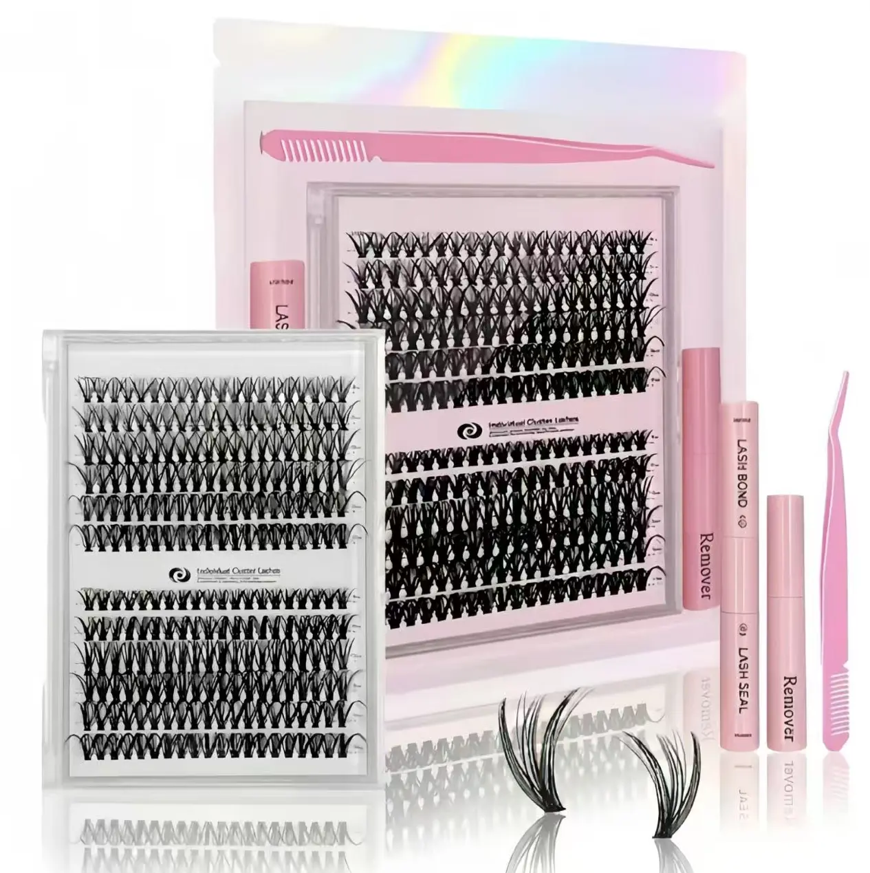 Mixed Length False Eyelashes, With Lash Bond, Lash Seal, Remover and a pair of tweezers,30D 40D Individual Lashes Mix Length 9-17mm,240 Pcs,Natural Eyelash Extensions, DIY Eyelashes Kit,Lashes Glue Extension, Cosmetic, Flawless Makeup Lightweight tiktoksh