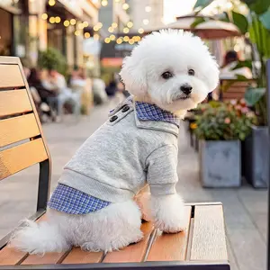 Blue Grid College Style Sweatshirt, Pet Dog, Puppy and Cat Wearable Two-Leg Outdoor Sports Clothes, Teddy Bichon Pomeranian Miniature Dogs Can Wear