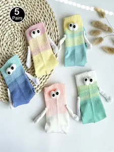 5 Pairs Dopa Magnetic Couple Socks, Cute Cartoon Design, High-Quality Fitted Socks, All Seasons Wear, Perfect for Couples