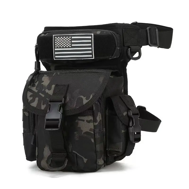 Tactical Drop-Leg Bag, Waterproof Multi-Use Motorcycle Thigh Bag, Waist Fanny Pack for Men Women, Riding Cycling Hiking Gym, Durable Outdoor Running Shoulder Belt Bag with Waist Slip Pocket Men's Detachable Strap Waist Bag stylish crossbody usa flag patch