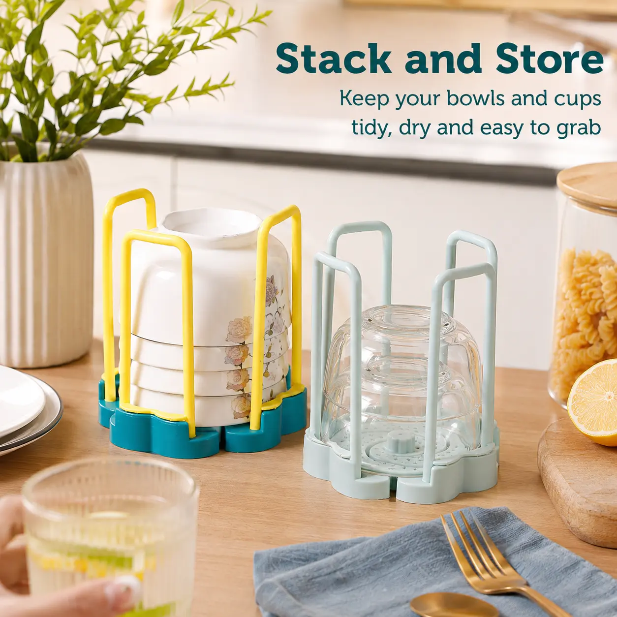 1 Count, Expandable Bowl Drying Rack Stable Detachable Drain Holder for Kitchen Countertop Dish and Cup Storage Organization
