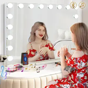 Vanity mirror with lights and bluetooth extra large hollywood makeup mirror with 18 pcs led bulbs lighted mirror with usb charging3 color lighting modes tabletop or wall mount