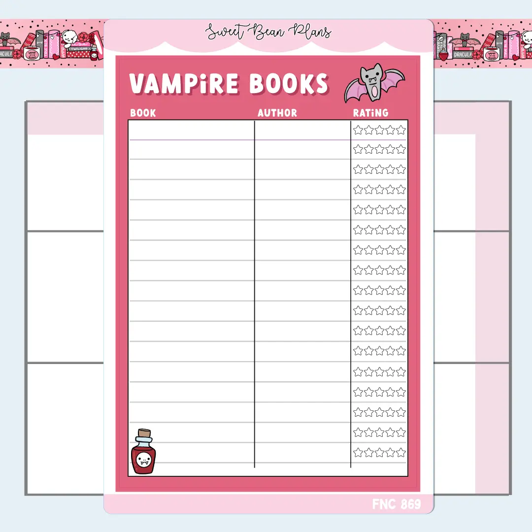 Vampire Book Tracker Large Vinyl Planner Sticker | Fnc 869