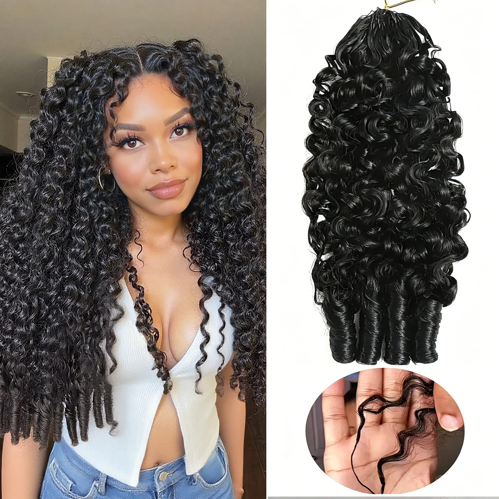MYLOCKME Hair Burmese Curly Feather Crochet For Braiding Pre-Separated Invisible Knotless Crochet Hair 100% Human Hair Extensions For Women