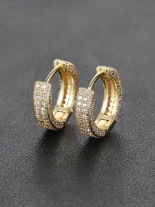 Men's Hip Hop Style Unisex Hoop Earrings, Elegant Design with Cubic Zirconia, Silver Color Copper and Gold Plated, Fashion Jewelry