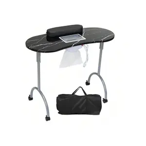 Portable Manicure Table Nail Table Desk Technician Desk Workstation With Electric Dust Collector, 4 Lockable Wheels, Carry Ba