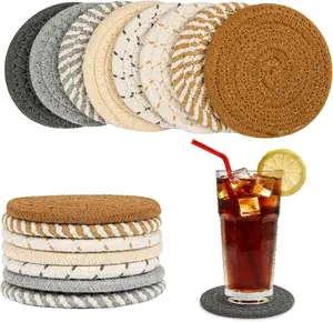 8 PCS Coasters for Drinks - MAQIHAN Woven Absorbent Coaster Set of 8 Colors 4.3 Inch for Boho Home Decor Coffee Table Farmhouse Kitchen Tabletop Protection Ideal Housewarming Gift YYZ-coasters