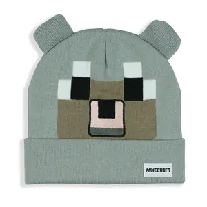 Minecraft Beanie Pale Wolf Pixel Design Cuffed Knit Hat with 3D Ears