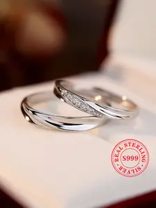 S999 Sterling Silver Couple Ring, Infinity Ring, Adjustable Open Ring, Fashion Jewelry Accessories for Women & Men, Birthday Gift, Anniversary Gift