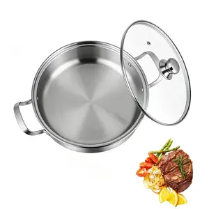 Household stainless steel double-handled frying pan, Stainless Steel Cookware, compatible with induction and gas stoves, perfect for frying eggs, dumplings, suitable for frying, stir-frying