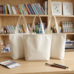 3-Pack Blank DIY Canvas Tote Bags, Reusable Cotton Canvas Shopping Bags, 16.93x13.19 Inches, Ideal for Painting, Handcrafting, Daily Use