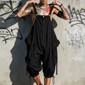 INCERUN Men's Casual Plain Menswear Cuffed Jogger Overalls - Summer Relaxed-Fit Clothes for Daily & Party Hangouts,father'sdaygifts