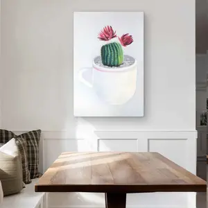 Begin Home Decor C1MP24361ZGJA1 24 x 36 in. Mini Cactus In A Cup - White Exotic Metal Print Wall Art for Decor