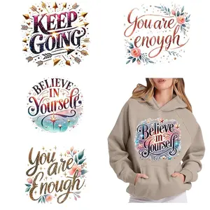 Inspirational Quotes Iron-on Transfer Decals, 6 Counts/set Washable Heat Press Designs for T-shirts, Jeans, Backpacks, DIY Decorative Supplies, Handcraft