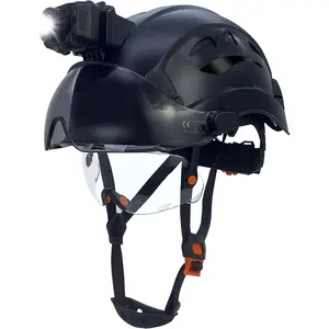 High Visibility Construction Hat with Built-in Light, Adjustable Breeze Vents, 6-Point Comfort Suspension, Detachable Face Shield, Lightweight Hard Cap for Outdoor Night Work, Cycling, Camping, Caving, Hiking, Mining, One Size Fits Most (with Secure Ratch