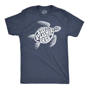 Mens Keep The Sea Plastic Free T Shirt Cute Sea Turtle Earth Day Tee Mens Funny T Shirts Cool Vintage Fashion T-Shirt Gift Classic Menswear Environmental Apparel for Men Funny Animal Short Sleeve Novelty Tees Navy