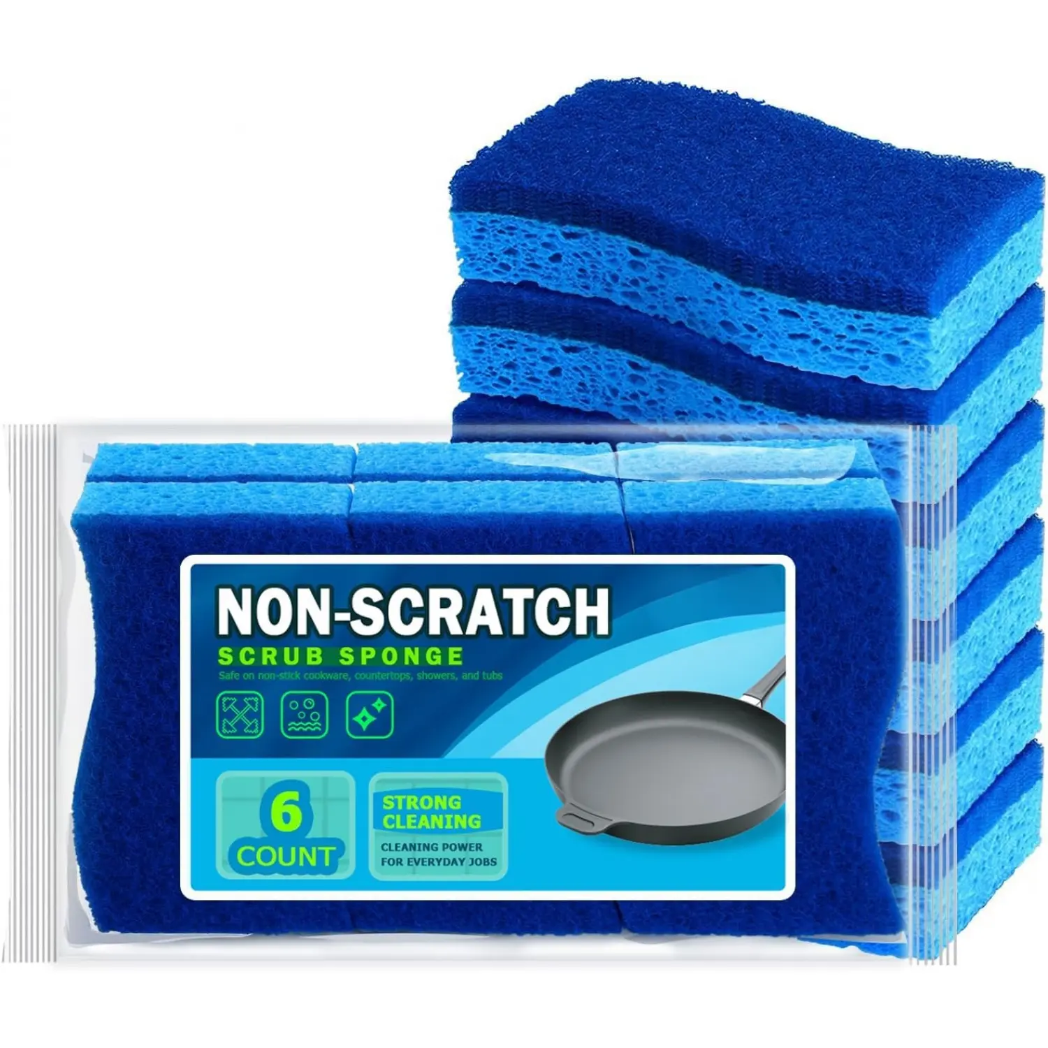 Sponges Kitchen, Non Scratch Scrub Sponge, 6Count, Sponges for Non Stick Cookware, Cleaning Sponge for Dishes, Cleans Fast Without Scratching, Cleaning Power for Kitchen, Bathroom, Household