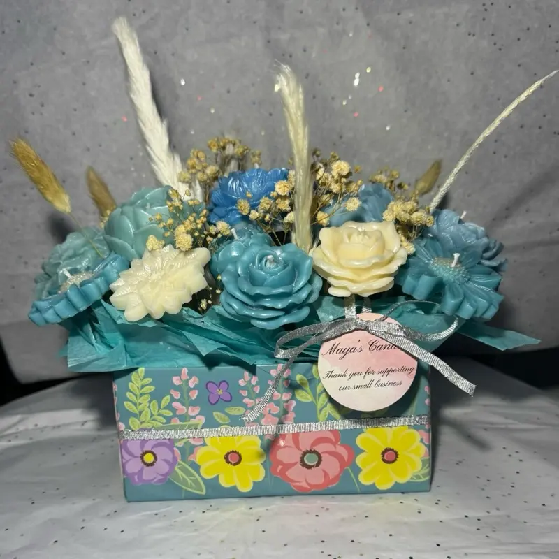 Bouquet of mixed Flowers and Scented Candles by Maya’s Candles