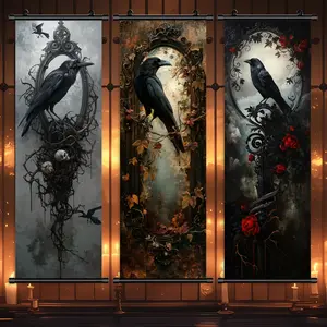 1-3 Counts Halloween Hanging Banner, Gothic Crow Decoration Poster, Halloween Decorative Posters, Party Decorations, Horror Themes, Living Room, Bedroom, Home Posters, Ideal Gifts, High Definition, Waterproof Art