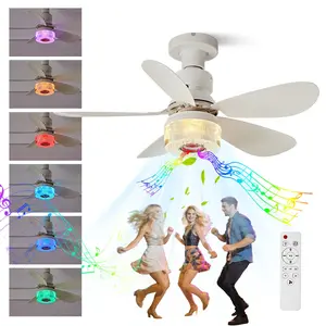 RGB Socket Fan Light with Remote Embedded Ceiling Fan, Bluetooth-compatible Speaker, Crystal RGB Lampshade, Music Sync Led, Adjustable Lighting, No Noise, Small Bedroom Ventilator