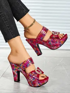 Women's Fashionable Random Pattern Butterfly Decorated Heeled Sandals, Elegant Square Toe High Heel Sandals for Party, Daily Clothing Decor for Women & Girls, Classy Sandals, Summer, Elegant Party Shoes