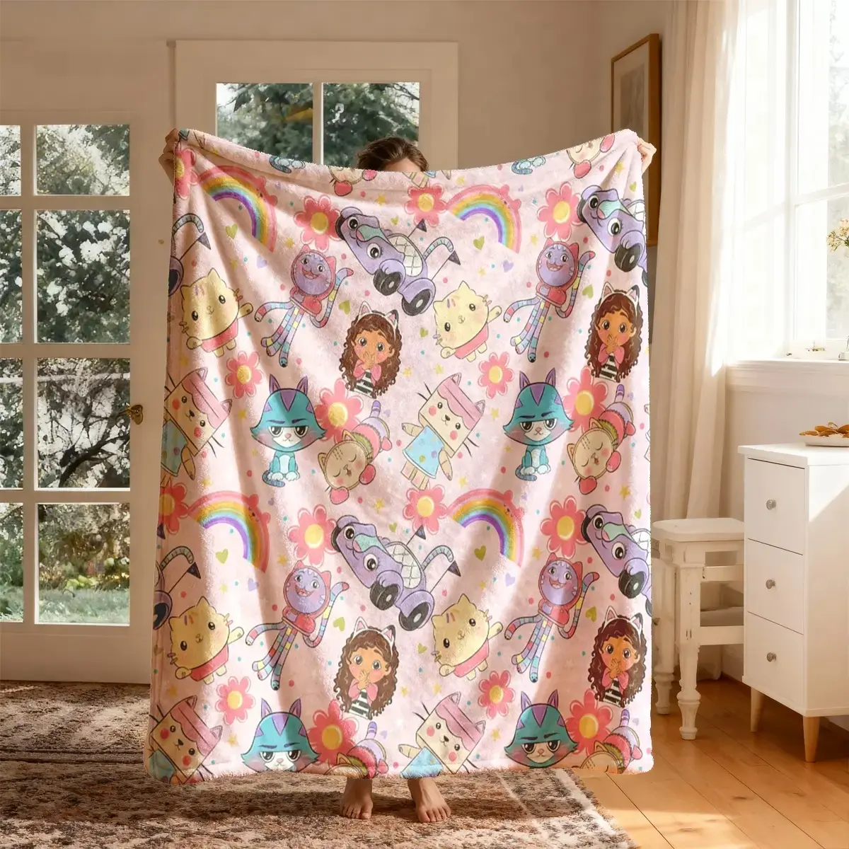 Gabi Dollhouse Print Flannel BlanketLarge Size Soft Lightweight Warm Throw, Multi‑Scene for Bed Sofa Camping Travel, Sweet Valentine's Day Gift
