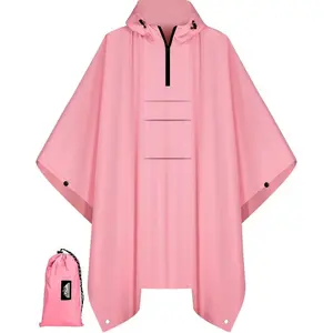 3-in-1 Rain Poncho with 1/4 Zip & Chest Pocket, Waterproof, Sunshade, Ground Mat for Adults & Youth Emergency