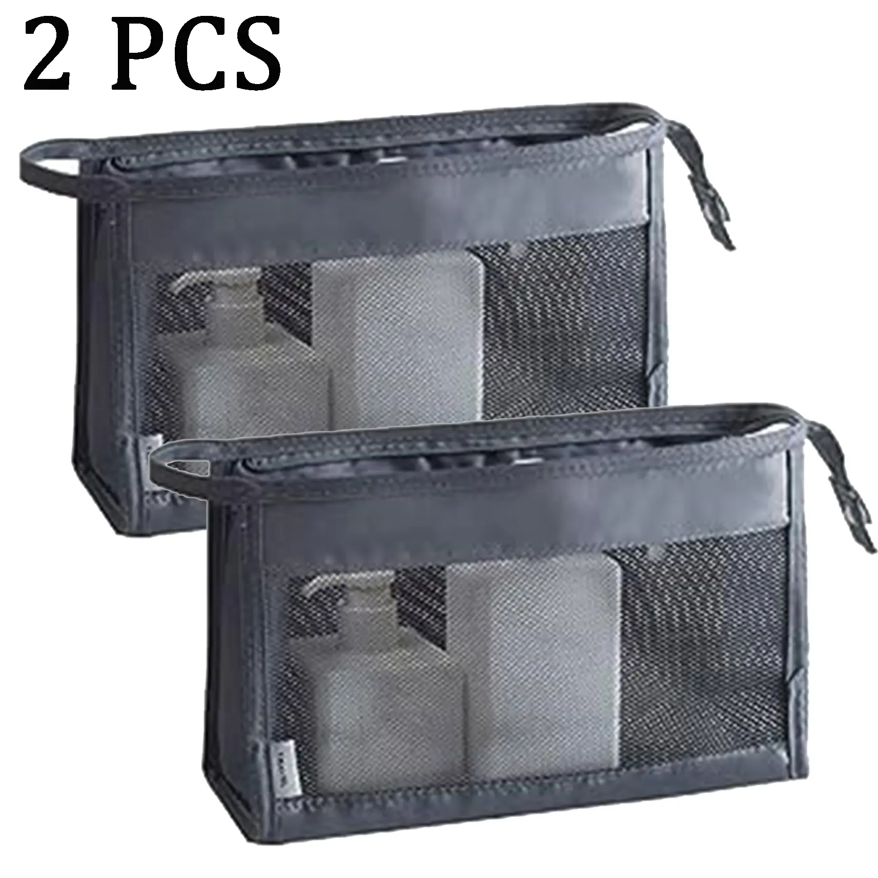 2 Pieces Portable Toiletry Bag Mesh Shower Bag Lightweight Hanging Wash Bag for travelling Makeup Bag Mesh Sacchetto cosmetico Travel Wash Bag With Zipper for Women Man Trips Camping and Daily Use