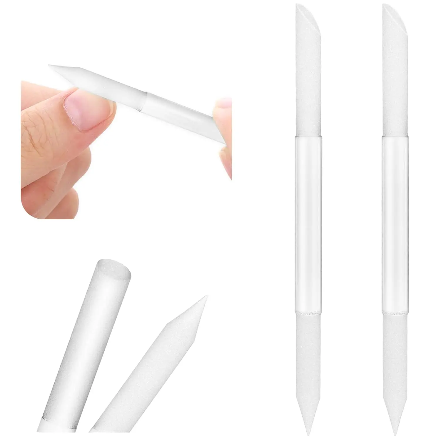 2 Pieces Glass Cuticle Pusher Cuticle Remover Tool Double Sided Cuticle Trimmer Manicure Stick Professional Precision Filing Abrasive Surface Nail Salons Set for Women Girls Homes(Transparent)