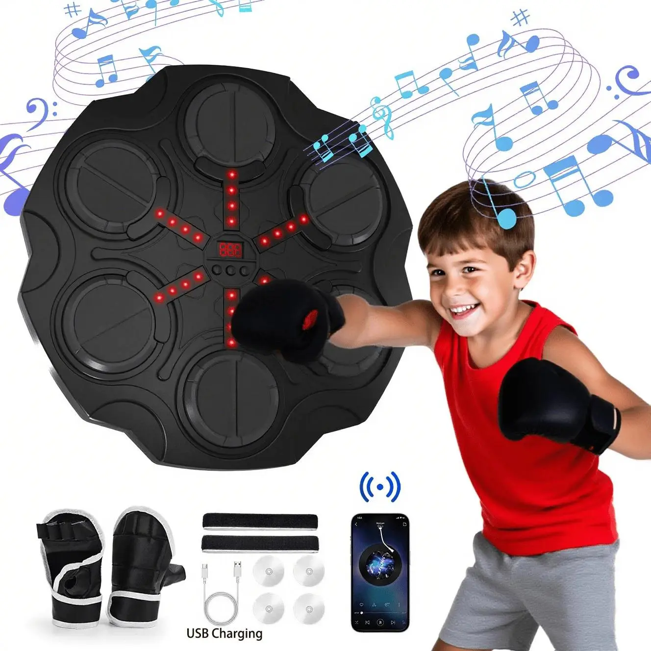 Bluetooth Music Boxing Machine For Kids, Smart Punching Target Toys, Workout Equipment With Boxing Gloves, Ideas Toys For Boys Girls Kids 3 4 5 6 7 8 9 10 11 12+ Years Old
