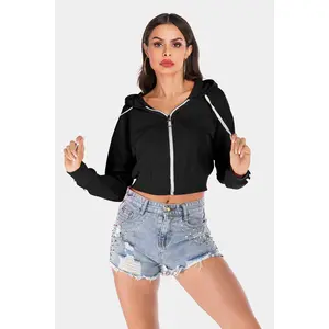 Sporty Chic Drawstring Cropped Hooded Jacket