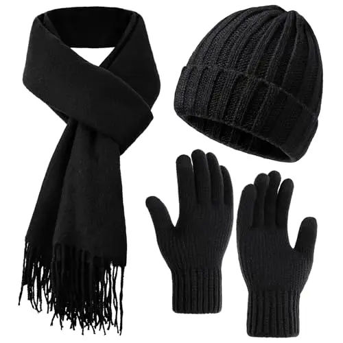 Black B2: Hat+scarf (Size: 78"x27" )+Glo