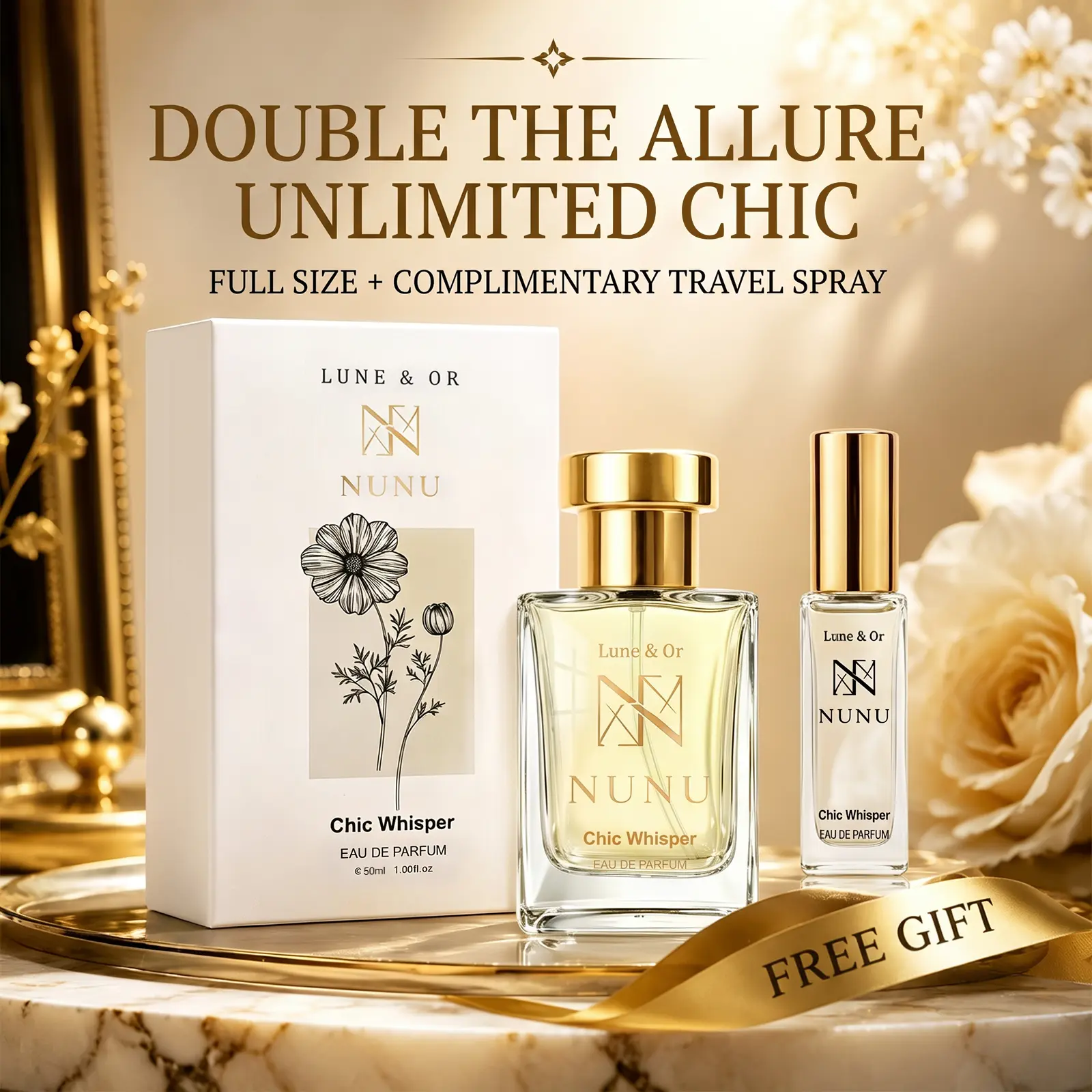 NUNU PARFUM Chic Whisper Eau De Parfum for Women | Clean Floral Signature Fragrance 24 Hour Long-Lasting Perfume single bottle jasmine scent