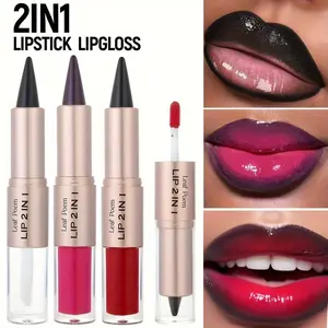 Dual-Ended Lipstick & Lip Gloss Set, Matte Outline Lipstick & Mirror Finish Lip Gloss, Perfect Gift Idea, Long-Lasting Shine Effect