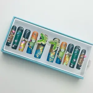 DiDazzle 10 PCS Handmade Duckbill Press - on Nails | Bloody Halloween Glam with Acrylic Red & White Bases, Bloody & Spooky Embellishments & Halloween - Themed Color Hues