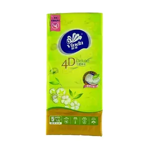 VINDA 4D Printed Facial Tissues - 5 Packs, 3-Ply, Light Green Tea Scented, Soft & Absorbent Paper Towels for Home & Travel
