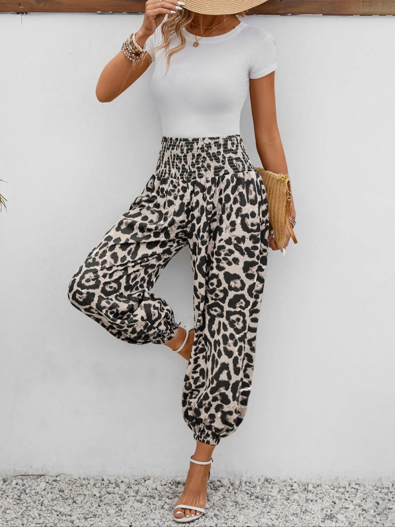 Women's High Waisted Leopard Print Jogger Pants, Casual Fashion Trousers with Elastic Waist, Spring & Fall Daily Wear, Loose Fit