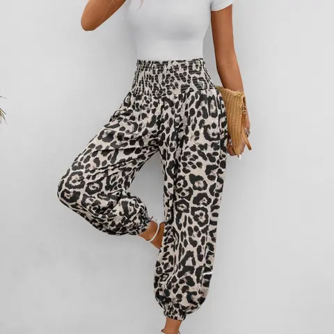 Women's High Waist Leopard Print Casual Pants, Fall Fashion Long Pants, Daily Wear Women's Clothing, Comfortable and Stylish, Casual Fit Trousers