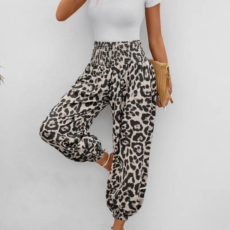 Women's High Waist Leopard Print Casual Pants, Fall Fashion Long Pants, Daily Wear Women's Clothing, Comfortable and Stylish, Casual Fit Trousers