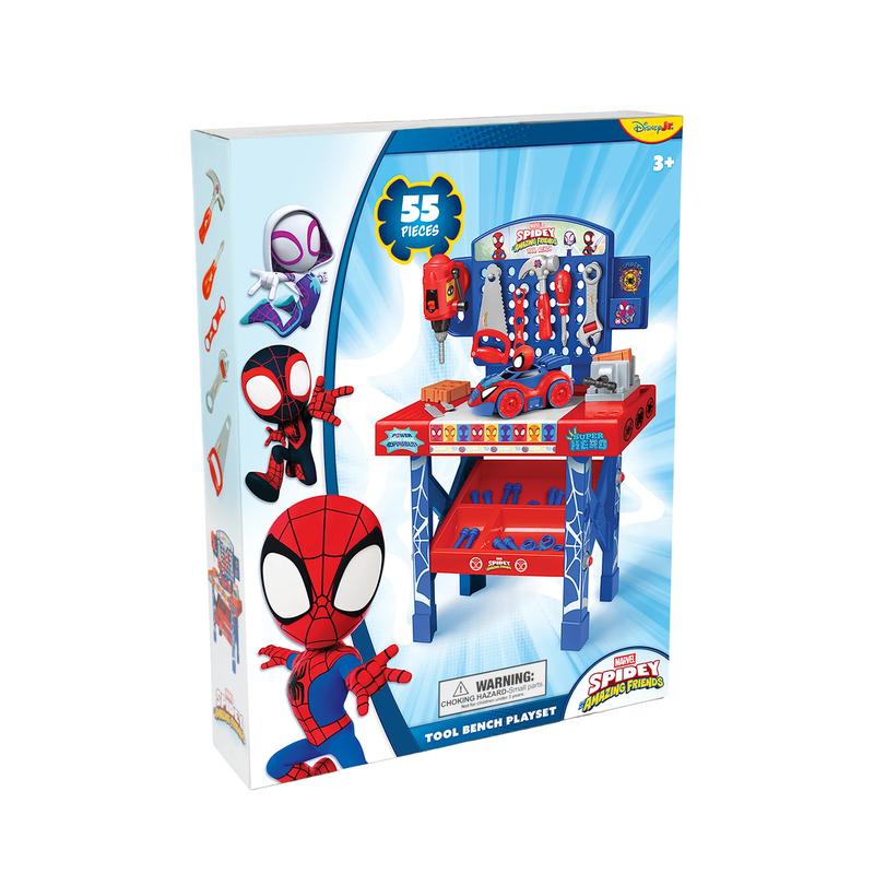 Marvel Spider-Man | Spidey and His Amazing Friends | Team Nascar | Transformers Pit Stop Tool Bench Playset - Pretend Play & Real Tool Fun for Kids Age 4+; Official Licensed