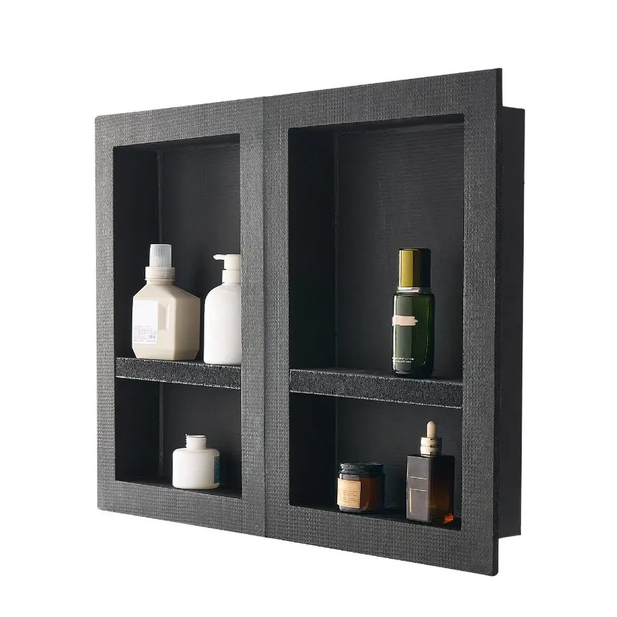 VEVOR 2-Pack 16x24 in Flush Mount Recessed Wall Niche, 4 in Thick Waterproof Modern Square Corner Organizer with Adjustable Shelf for Bathroom Soap & Shampoo Storage, Space-Saving Black Design