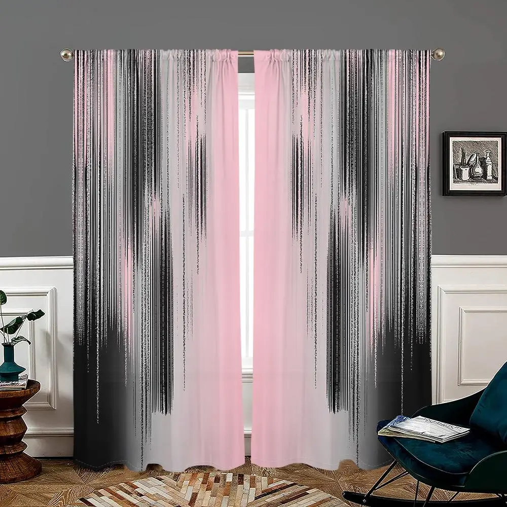 Abstract Print Curtain, 2 Counts/set Modern Art Design Gradient Style Window Shade, Easy To Hang, Home Decor for Bedroom, Living Room, Apartment, Kitc