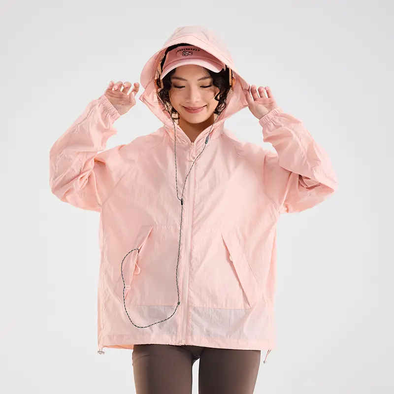 New Summer Women’s Ice Silk Hooded Jacket — Lightweight, breathable windbreaker with UV protection, quick-drying fabric; suitable for beach, travel, sports, and outdoor summer wear.
