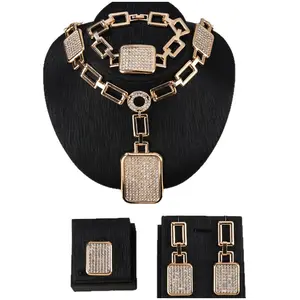 4-Piece Affordable Chunky Chain Crystals Ultimate Statement Padlock Jewelry Set For Bold Fashion Lovers